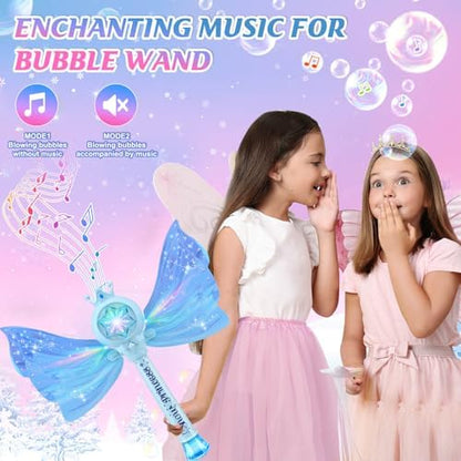 Bubble Wands for Kids Girls - LED Light & Music Bubble Machine: 3 AA Batteries & 2 Bubble Solutions, Outdoor Party Birthday Toys for Toddlers, Gift for 3 4 5 6 7 8 Year Old Girls, Blue