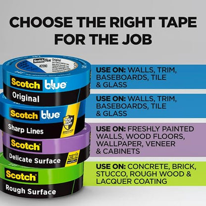 ScotchBlue Original Multi-Surface Painter's Tape, 0.94 Inches x 60 Yards, 4 Rolls, Blue, Paint Tape Protects Surfaces and Removes Easily, Multi-Surface Painting Tape for Indoor and Outdoor Use