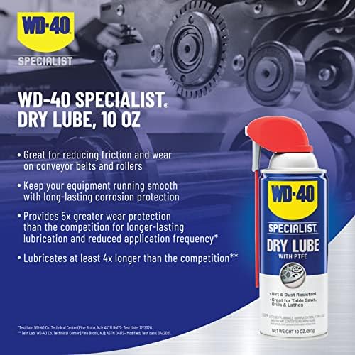 WD-40 Specialist Dry Lube with Smart Straw, Lubricant for Corrosion Protection on Table Saws, Drills and Lathes, Industrial Strength Friction-Reducing Formula, 10 Oz., Twin Pack
