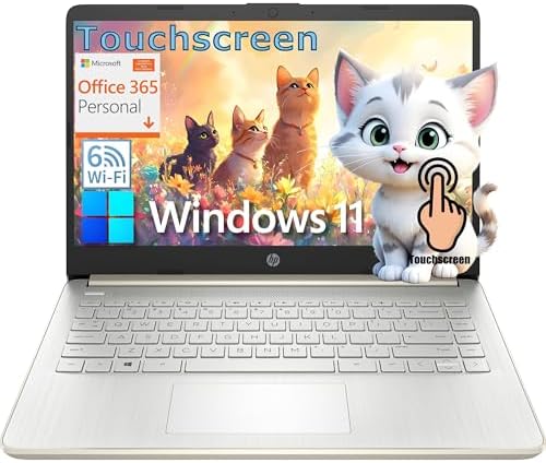 HP Touchscreen Laptop Computer for College Student Home Study, 1-Year Office, 16GB RAM, 512GB PCIe SSD, Intel Processor, 14 inch, WiFi 6, Bluetooth, HDMI, Windows 11 Home S, Pale Gold