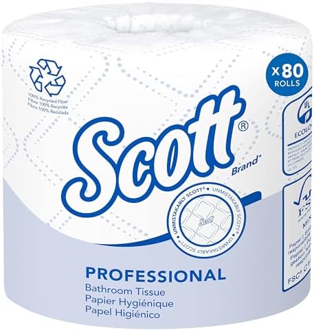 Scott Professional 100% Recycled Fiber Standard Roll Bulk Toilet Paper (13217), 2-Ply, Elevated Design, White, Individually Wrapped (80 Rolls of 473 Sheets, 37,840 Sheet Total)
