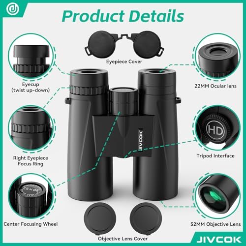 30x52 Binoculars for Adults - HD High Powered Binoculars with Phone Adapter and Tripod, Waterproof & Large View Telescope for Bird Watching, Hunting, Stargazing, Hiking, Travel, Sports
