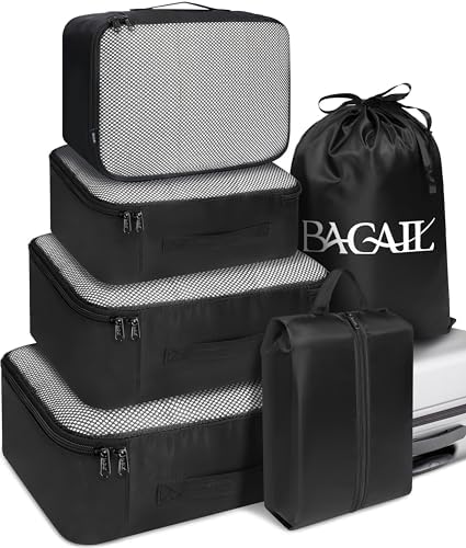 BAGAIL 6 Set Packing Cubes Luggage Packing Organizers for Travel Accessories (Black)