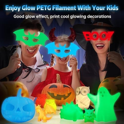 SUNLU PETG Glow in The Dark Filament, Luminous PETG 3D Printer Filament 1.75mm, High Brightness and Long Time Filament, Dimensional Accuracy +/- 0.02mm, 1kg Spool. (Glow Blue)