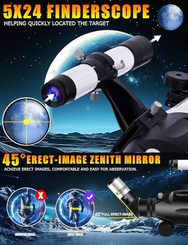 Telescope for Adults High Powered 90mm Aperture 800mm(32X-240X),Refractor Telescopes for Astronomy Beginners with AZ Mount Tripod,Phone Adapter,Carry Bag