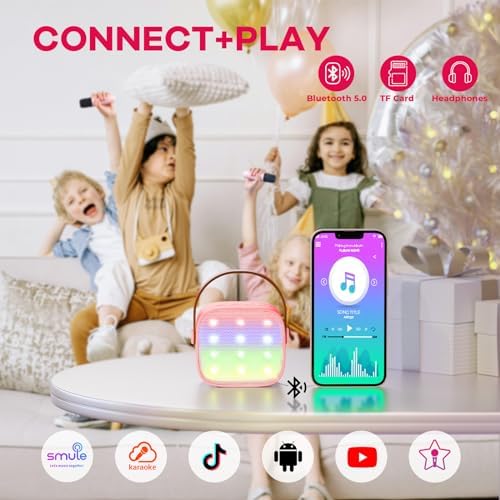 YLL Mini Karaoke Machine for Kids Adults, Portable Bluetooth Speaker with 2 Wireless Microphones, Most Popular Toys Birthday Gifts for Girls 4, 5, 6, 7, 8, 9, 10, 11, 12+ Years Old Toddler Teens（Rose）
