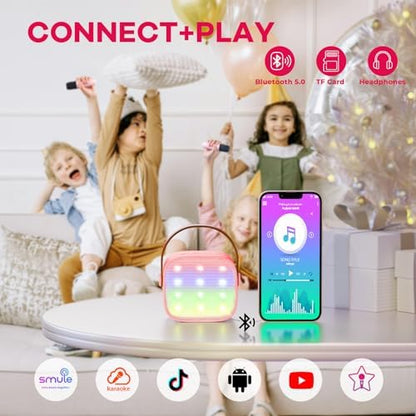 YLL Mini Karaoke Machine for Kids Adults, Portable Bluetooth Speaker with 2 Wireless Microphones, Most Popular Toys Birthday Gifts for Girls 4, 5, 6, 7, 8, 9, 10, 11, 12+ Years Old Toddler Teens（Rose）