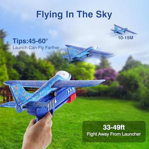 3 Pack Foam Airplane Launcher Toys, 2 Flight Mode Glider Plane,Kids Flying Toy,3 4 5 6 7 8 9 10 11 12 Year Old Boys Girls Gifts,Outdoor Sport Party Favor