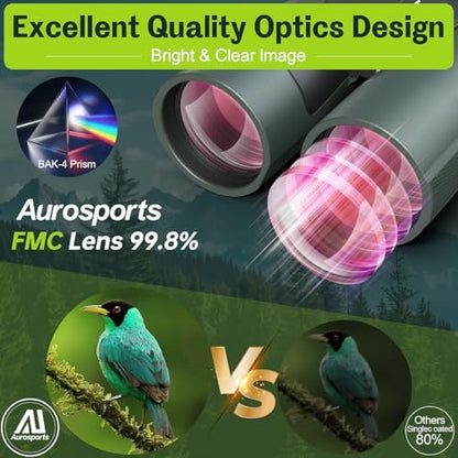 15x56 Binoculars for Adults High Powered - Aurosports HD Large View Binoculars with Clear Low Light Vision - Lightweight Easy Focus Bird Watching Hunting Hiking Cruise Travel - Green