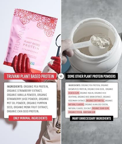 Truvani Vegan Pea Protein Powder | Strawberry | 20g Organic Plant Based Protein | 20 Servings | Keto | Gluten & Dairy Free | Low Carb | No Added Sugar