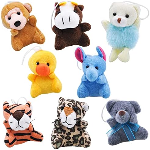 JOYIN 24 Pack Mini Animal Plush Toy Assortment (24 Units 3" Each), Animals Keychain Decoration for Kids, Small Stuffed Animal Bulk for Kids, Carnival Prizes, School Gifts, Valentine's Day Party Favors