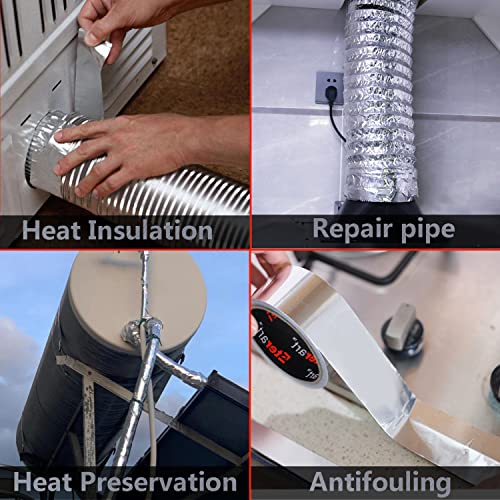 Aluminum Foil Duct Tape Heavy Duty,High Temperature Sealing and Patching,for HVAC,Air Ducts,Metal Repair, Foamboard,Insulation,Dryer Vent and More,2 Inch x 40 Yards,Silver