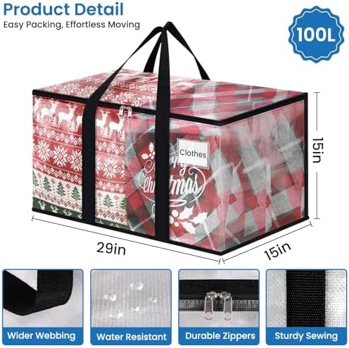 Clear Heavy Duty Extra Large Moving Bags, Reinforced Handle and Double Zipper, Storage Bags Alternative to Moving Box (10 Packs)