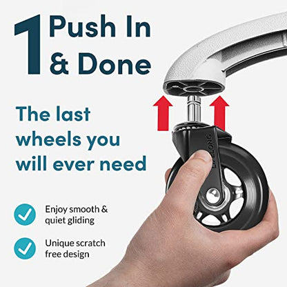 Lifelong Office Chair Wheels Replacement Rubber Chair Casters for Hardwood Floors and Carpet, Set of 5, Heavy Duty Casters for Chairs to Replace Office Chair Mats - Fits 98% (10 Pack)