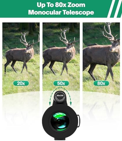 Monocular Telescope 80x100 High Power with Smartphone Adapter Tripod,Larger Vision Monoculars for Adults with BAK4 Prism & FMC Lens, Suitable for Bird Watching Hunting Hiking Camping Wildlife-Green