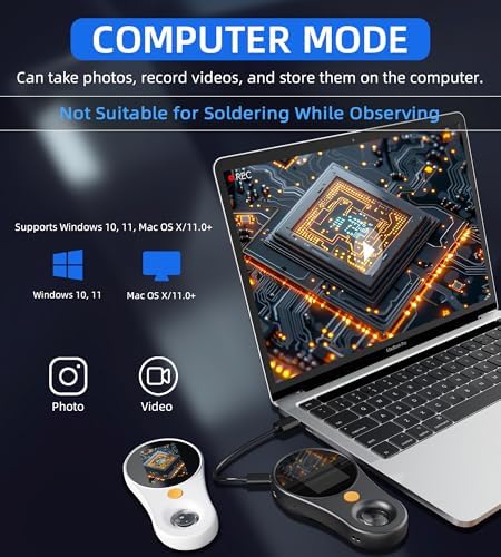 T TAKMLY Magnifying Glass with Light Portable Handheld USB Digital Microscope Macro Camera 2.0 inch IPS Color Screen Fixed Focus, 200w Pixel, 500x Magnification, Compatible with Windows, Mac OS