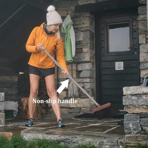 kelamayi Upgrade Broom and Dustpan Set, Self-Cleaning with Dustpan Teeth, Ideal for Dog Cat Pets Home Use, Super Long Handle Upright Stand Up Broom and Dustpan Set (Brown)