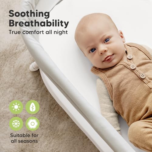 2-Pack Organic Bassinet Sheets for Girls, Boys - 100% Cotton Bassinet Mattress Sheets Compatible with Halo Bassinest Swivel Sleeper,Graco,Baby Delight,Chicco,Unisex Fitted Bassinet Sheets(Soft White)