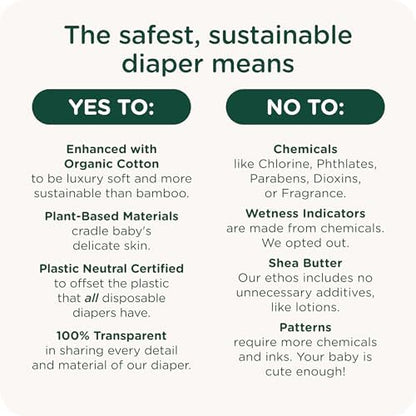 Our Diapers | EWG Verified Safe & Plant-Based Diapers | Leak Protection | Soft Organic Cotton Shell | Chlorine-Free Diaper for Sensitive Skin | Size 1 (7-14lbs) 70 Count