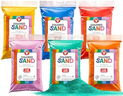 Hygloss Colored Sand for Crafts - 6 Assorted Colors Bags - 1 lb Vibrant Colorful Fine Sensory Play Sand Art Kits for Kids - Classroom Activities for Children 3 4 5 6 7 8 9 10 11 12 - Safe for Ages 3+