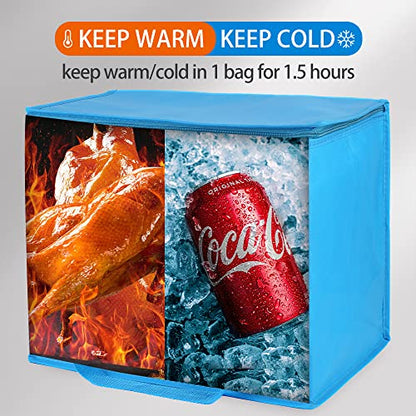 Bodaon 2-Pack Insulated Reusable Grocery Shopping Bag, X-Large Food Delivery Bags, Soft Cooler Bag for Women/Men for Instacart, Blue