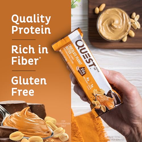 Quest Nutrition Chocolate Peanut Butter Bars, 20g Protein, 1g Sugar, 5g Net Carb, Gluten Free, Keto Friendly, 12 Count