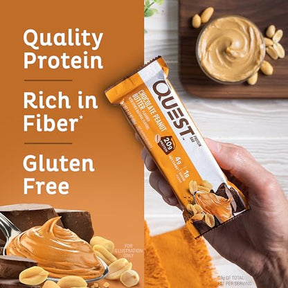 Quest Nutrition Chocolate Peanut Butter Bars, 20g Protein, 1g Sugar, 5g Net Carb, Gluten Free, Keto Friendly, 12 Count