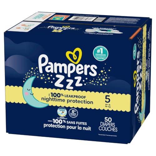 Pampers Overnight Diapers - Swaddlers Overnights - Size 5, 50 Count, Disposable Baby Diaper, Night Time Leak and Skin Protection