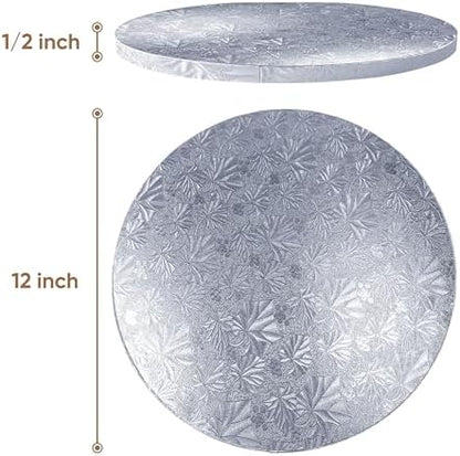 Cakebon Cake Boards - Sturdy 1/2 Inch Thick Drums - 12 Inch Professional Smooth Straight Edges Silver 6-Pack