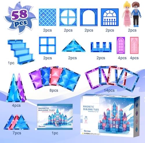 Diamond Magnetic Building Blocks - Princess Toys for 3-8 Year Old Girls & Boys - 3 4 5 6 Year Old Girl Birthday Xmas Present Preschool K12 Classroom Decor Classroom Must Haves School Supplies