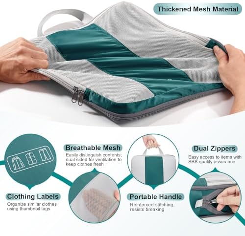 10 Set Compression Packing Cubes for Travel Essentials,Compressible Expandable Packing Cubes for Suitcase,OlarHike Luggage Organizer Bags,Handy Helper for Organizing Clothes(Dark Blue Green)