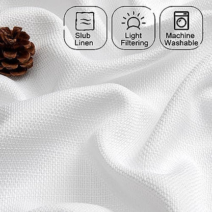 Chyhomenyc White Curtains 84 Inch Length 2 Panels Set, Faux Linen Textured Semi Light Filtering Soft Airy Farmhouse Curtain Drapes for Living Room Bedroom, Cortinas para Sala, 40Wx84L