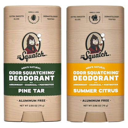 Dr. Squatch Natural Deodorant for Men - Odor-Squatching Aluminum Free - Pine Tar & Summer Citrus (2.65 oz, 2-Pack)