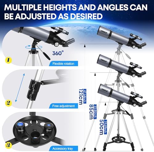 Telescope for Adults & Kids 80mm Aperture 600mm, Telescope for Adults High Powered, Beginners in Astronomy to See Planet, with Phone Adapter and Moon Filter, Carry Bag, Gray