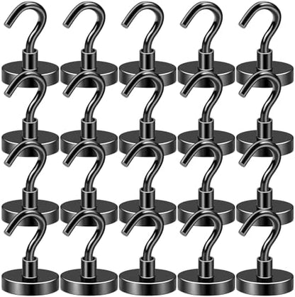 DIYMAG Black Magnetic Hooks, 80 LB Heavy Duty Strong Magnet with Hooks, Strong Rare Earth Neodymium Magnet Hooks for Hanging, Magnetic Hanger for Curtain, Home, Kitchen, Workplace, 20 Packs