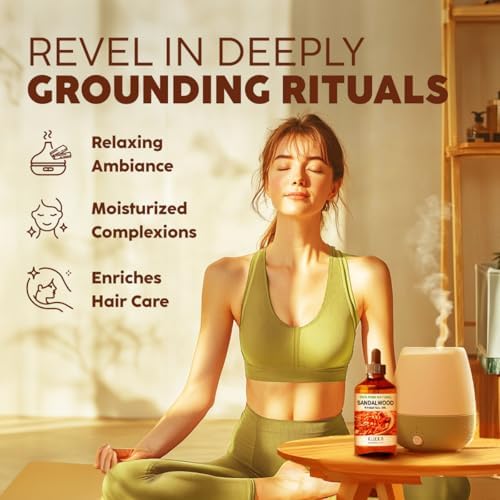 Kukka Sandalwood Essential Oil for Diffuser & Skin - 4 Fl Oz - 100% Pure Natural Sandalwood Oil, Woody Scent, for Massage, Perfume, Hair, Aromatherapy, Candle & Soap Making Scent DIY
