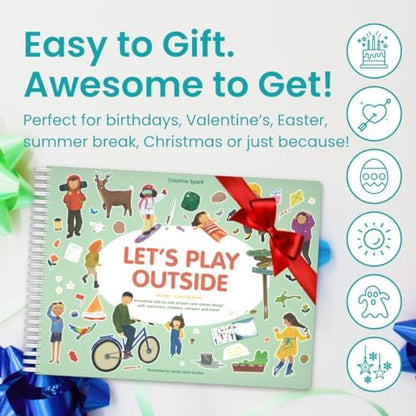 Sticker Book for Kids 2-4, 500+ Kids Stickers, Let's Play Outside by Cupkin 12 Coloring Pages 12 Side by Side Scenes, Fun Toddler Travel Activity Coloring and Sticker Books for Ages 4-8 + 8-10