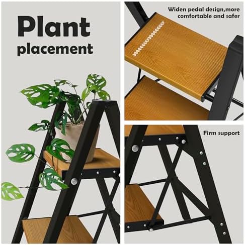 Taranta 2 Step Ladder,Aluminum Lightweight Folding 2 Step Stool with Anti-Slip Wide Pedal, 330lbs Capacity Step Ladder for Household,Kitchen,Office - BlackWoodgrain