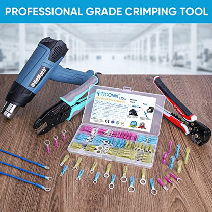 TICONN 460Pcs Heat Shrink Wire Connectors, Waterproof Automotive Marine Electrical Terminals Kit, Crimp Connector Assortment, Ring Fork Spade Butt Splices