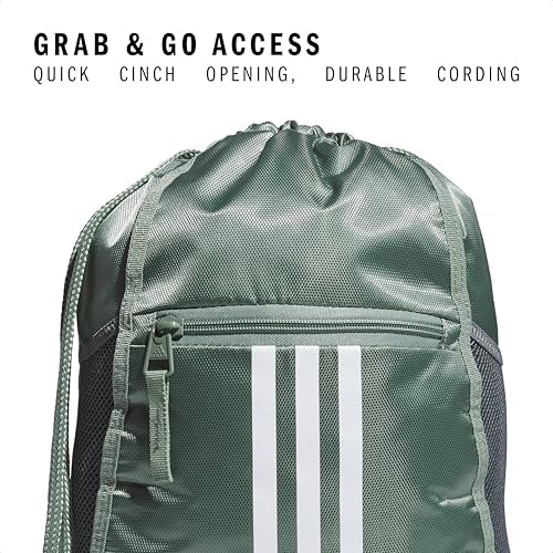 adidas Alliance Sackpack, Drawstring Backpack, Lightweight Small Gym Bag for Women and Men, Silver Green/White/Onix Grey, One Size