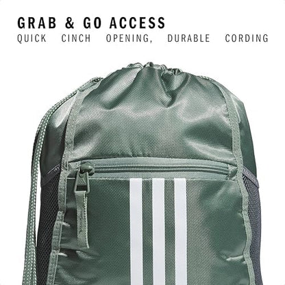 adidas Alliance Sackpack, Drawstring Backpack, Lightweight Small Gym Bag for Women and Men, Silver Green/White/Onix Grey, One Size