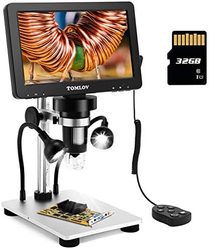 TOMLOV DM9 7" Digital Microscope: 1080P 1200X Coin Microscope Magnifier, 12MP Ultra-Precise Focusing LCD Soldering Microscopes for Adults, PC View, 32GB