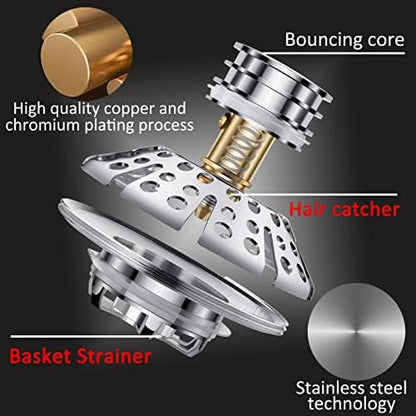 Universal Tub Stopper Bathtub Drain Plug, Pop Up Tub Drain Hair Catcher, Drain Cover with Strainer, for 1-3/8 to 2in Bath Drain Hole