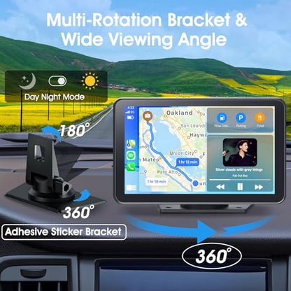 Portable Wireless Carplay Car Stereo, 7" HD Touchscreen for Car with Apple CarPlay & Android Auto with Backup Camera/Mirror Link/Voice Control/Bluetooth/GPS/AUX/FM Satellite Radio for All Vehicles