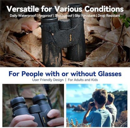 12x42 HD Binoculars for Adults - Upgraded BAK4 Prism and FMC Lens, Phone Adapter + Tripod for Bird Watching, Cruise Ships, Concerts, Hunting, Hiking, Wildlife Observation