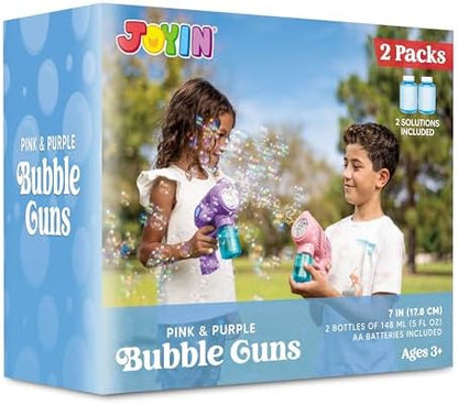 JOYIN 2 Bubble Guns with 2 Bottles Refill Solution, Bubble Machine Gun for Kids, Toddlers, Party Favors, Summer, Outdoors Activity, Wedding, Easter, Birthday Gift
