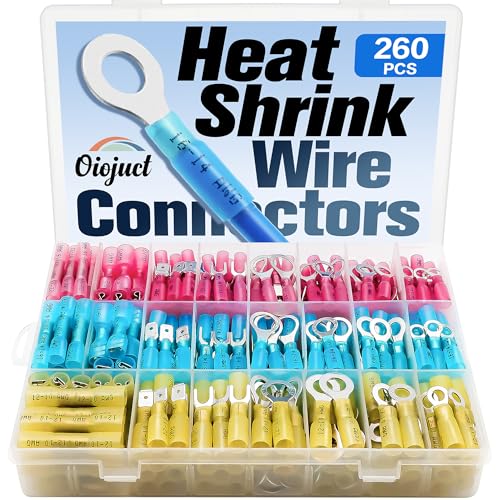 260Pcs Heat Shrink Wire Connectors Kit - Marine Automotive Electrical Connectors - Crimp Terminal Set for Electrical Wiring - Waterproof Fork Spade Ring Butt Connector Assortment