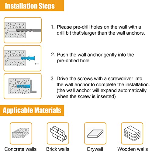 KURUI 510Pcs Wall Hanging Kit with Anchors and Screws, Picture Hanging Kit for Wall Decor Art, Frame, Canvas, Dry Wall Anchors Assortment Kit for Sheetrock Concrete Brick, 6 Sizes Picture Hangers