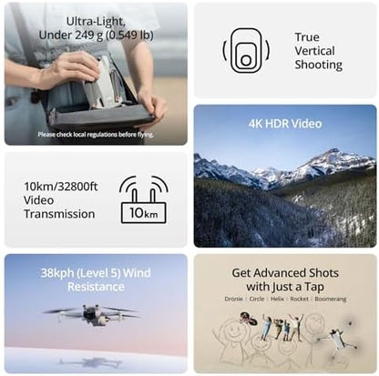DJI Mini 3 (DJI RC), Lightweight 3x Mechanical Gimbal Drones with Camera for Adults 4K, 38-min Flight Time, up to 32800ft (10km) Video Transmission, Vertical Shooting, GPS Auto Return Integrated
