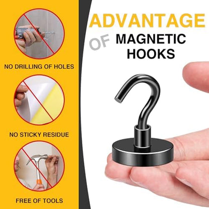 DIYMAG Black Magnetic Hooks, 118 LB Heavy Duty Strong Magnet with Hooks, Strong Rare Earth Neodymium Magnet Hooks for Hanging, Magnetic Hanger for Curtain, Home, Kitchen, Workplace, 20 Packs